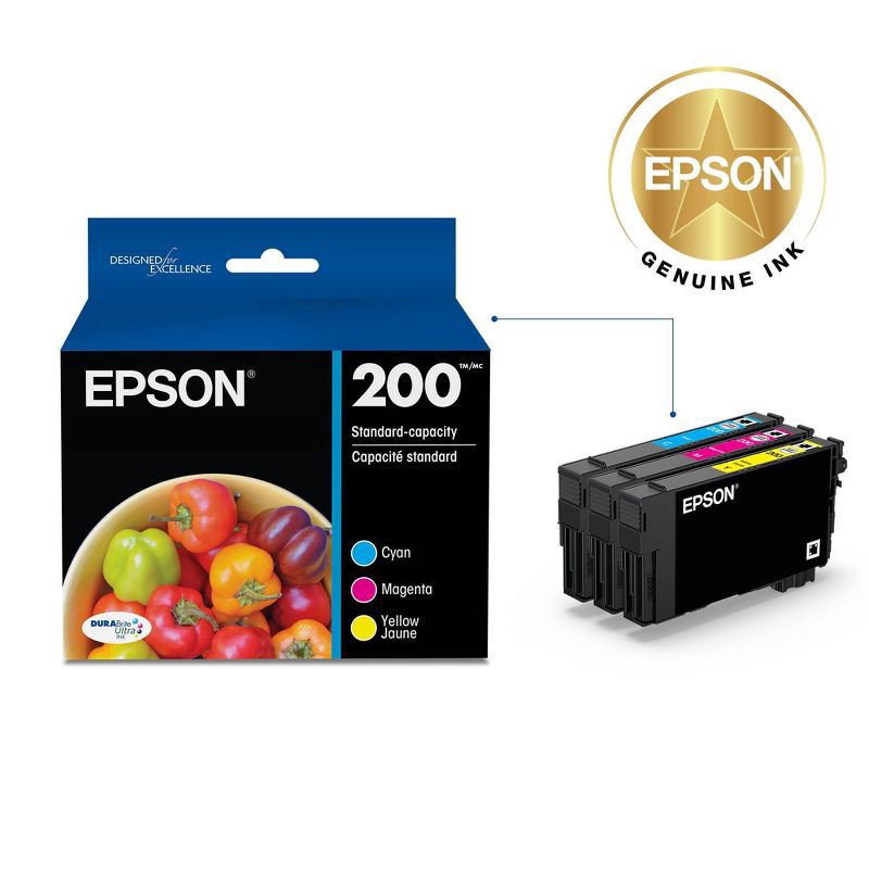 slide 7 of 7, Epson 200 C/M/Y 3pk Ink Cartridges - Cyan, Magenta, Yellow (T200520-CP): Standard Yield Series, Ink Combo Pack for Printers, 3 ct