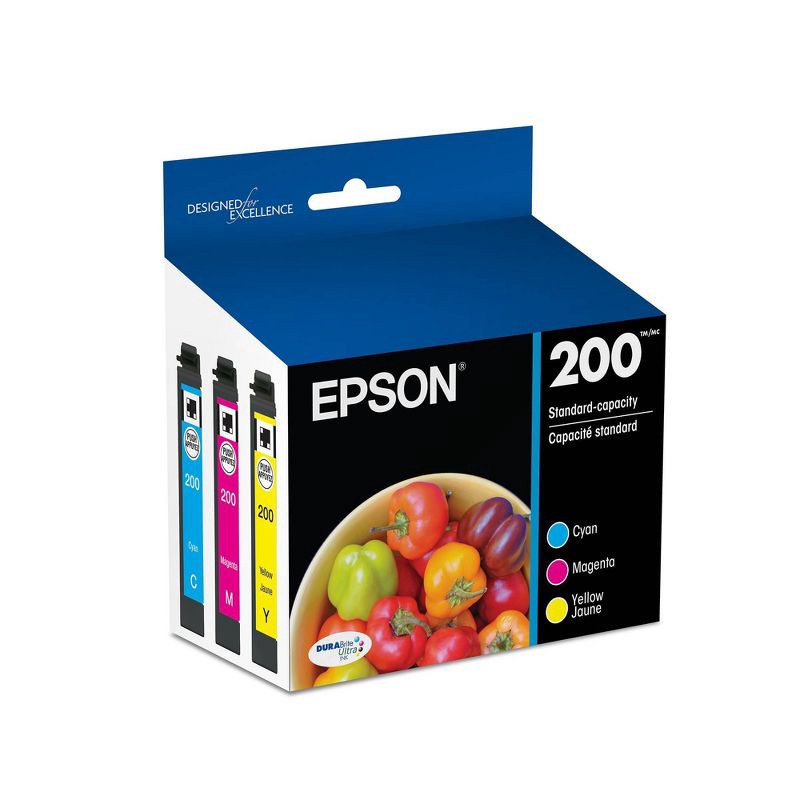slide 1 of 7, Epson 200 C/M/Y 3pk Ink Cartridges - Cyan, Magenta, Yellow (T200520-CP): Standard Yield Series, Ink Combo Pack for Printers, 3 ct