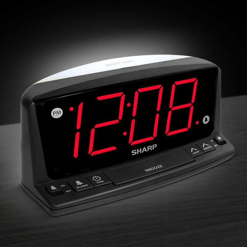 slide 3 of 3, Sharp LED Night Light Alarm Clock: Jumbo Display, Bedroom Bedside, Snooze Function, Modern Style, 1 ct