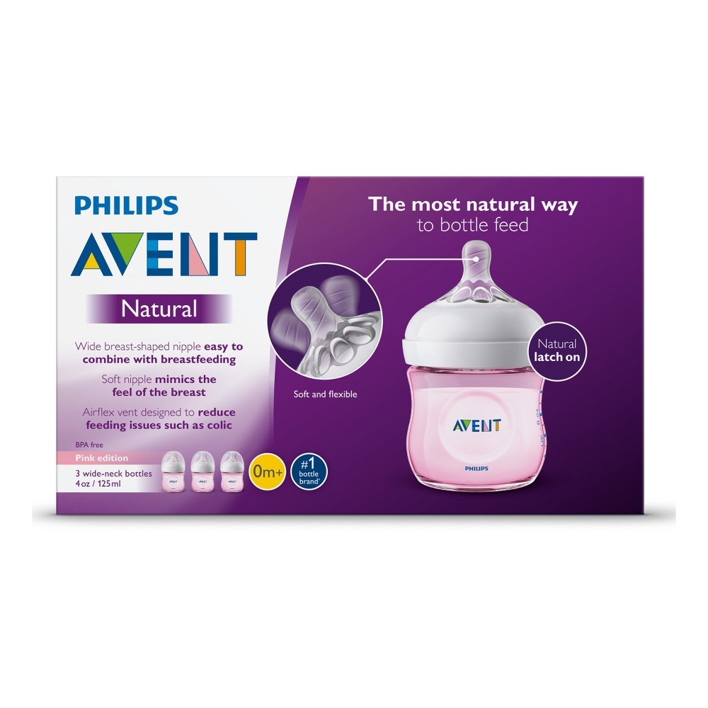 slide 2 of 9, Philips Avent Natural Baby Bottle - Pink, 3 ct; 4 oz