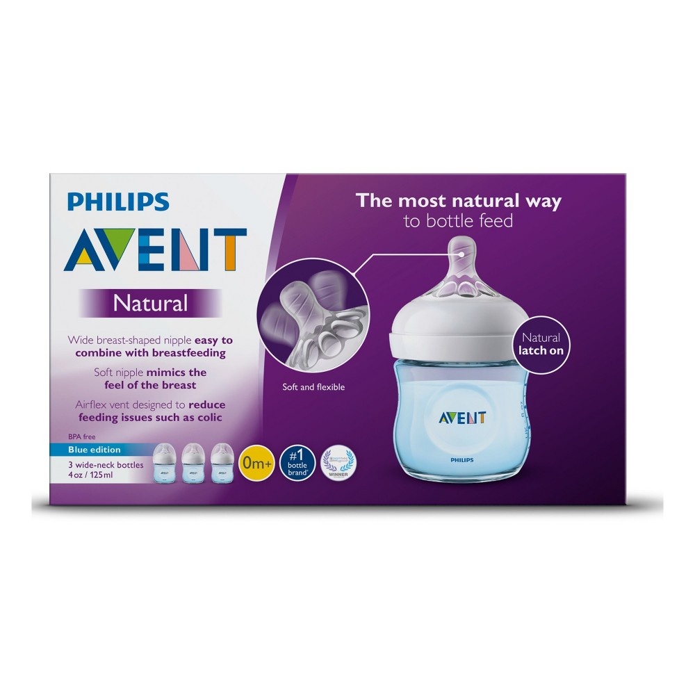 slide 3 of 10, Philips Avent Natural Baby Bottle - Blue, 3 ct; 4 oz