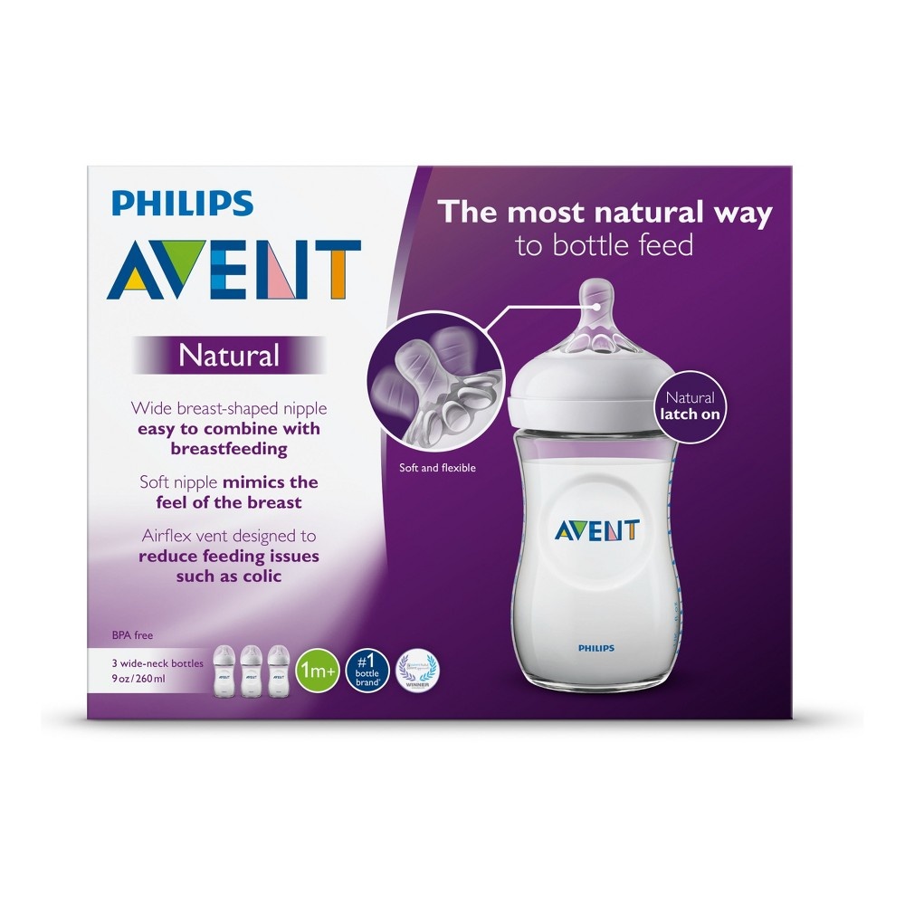 slide 4 of 12, Philips Avent Natural Baby Bottle - Clear, 3 ct; 9 oz