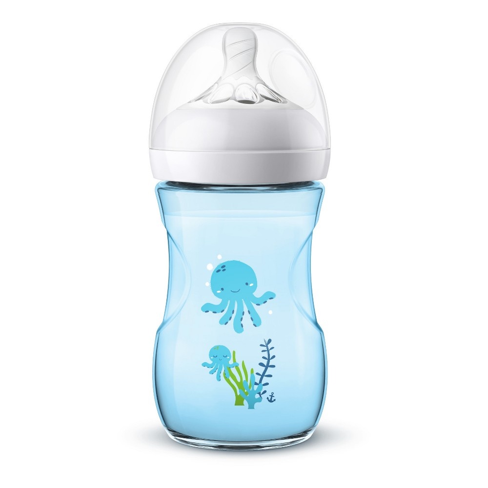 slide 7 of 11, Philips Avent Natural Baby Bottle with Blue Sea Design - Blue, 3 ct; 9 oz