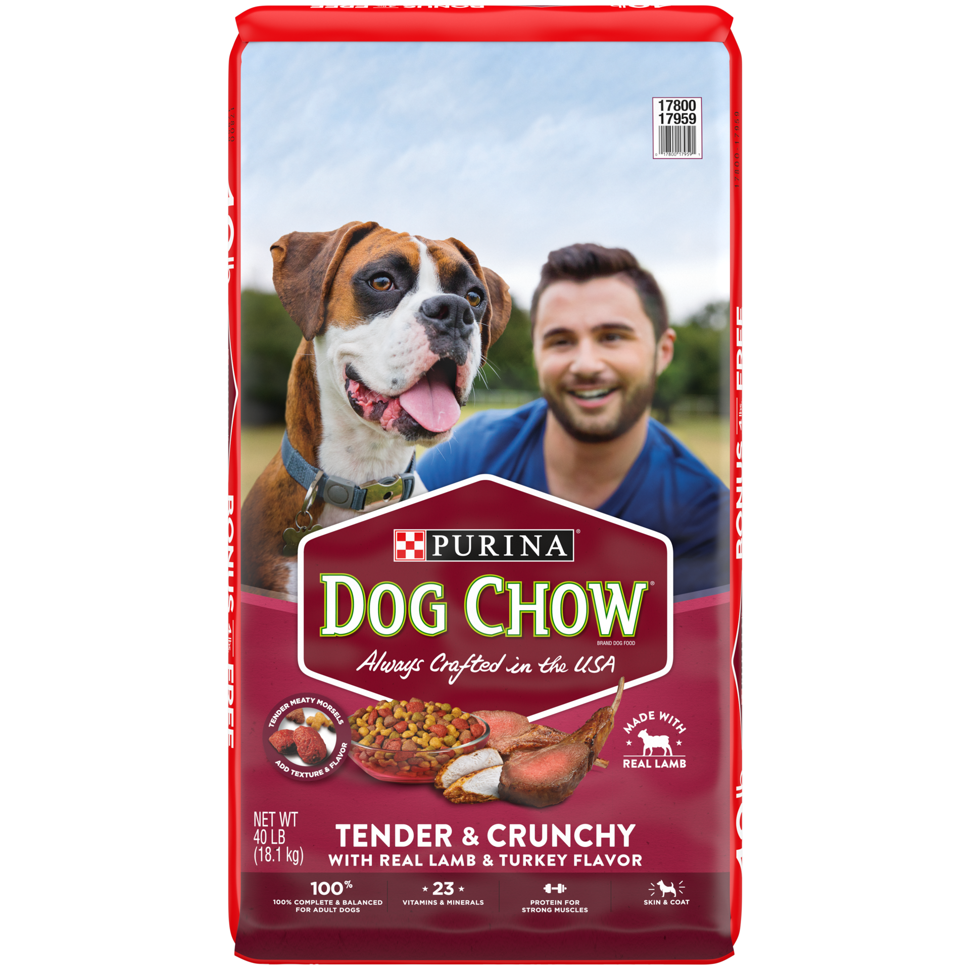 slide 1 of 7, Purina Dog Chow High Protein Dry Dog Food, Tender & Crunchy With Real Lamb & Turkey Flavor, 40 lb