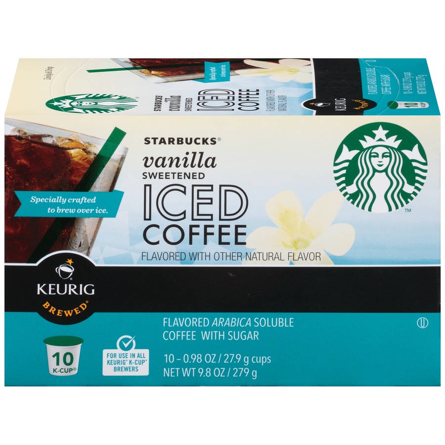 slide 1 of 8, Starbucks Vanilla Sweetened Iced Coffee K-Cups - 10 ct; 0.98 oz, 10 ct; 0.98 oz