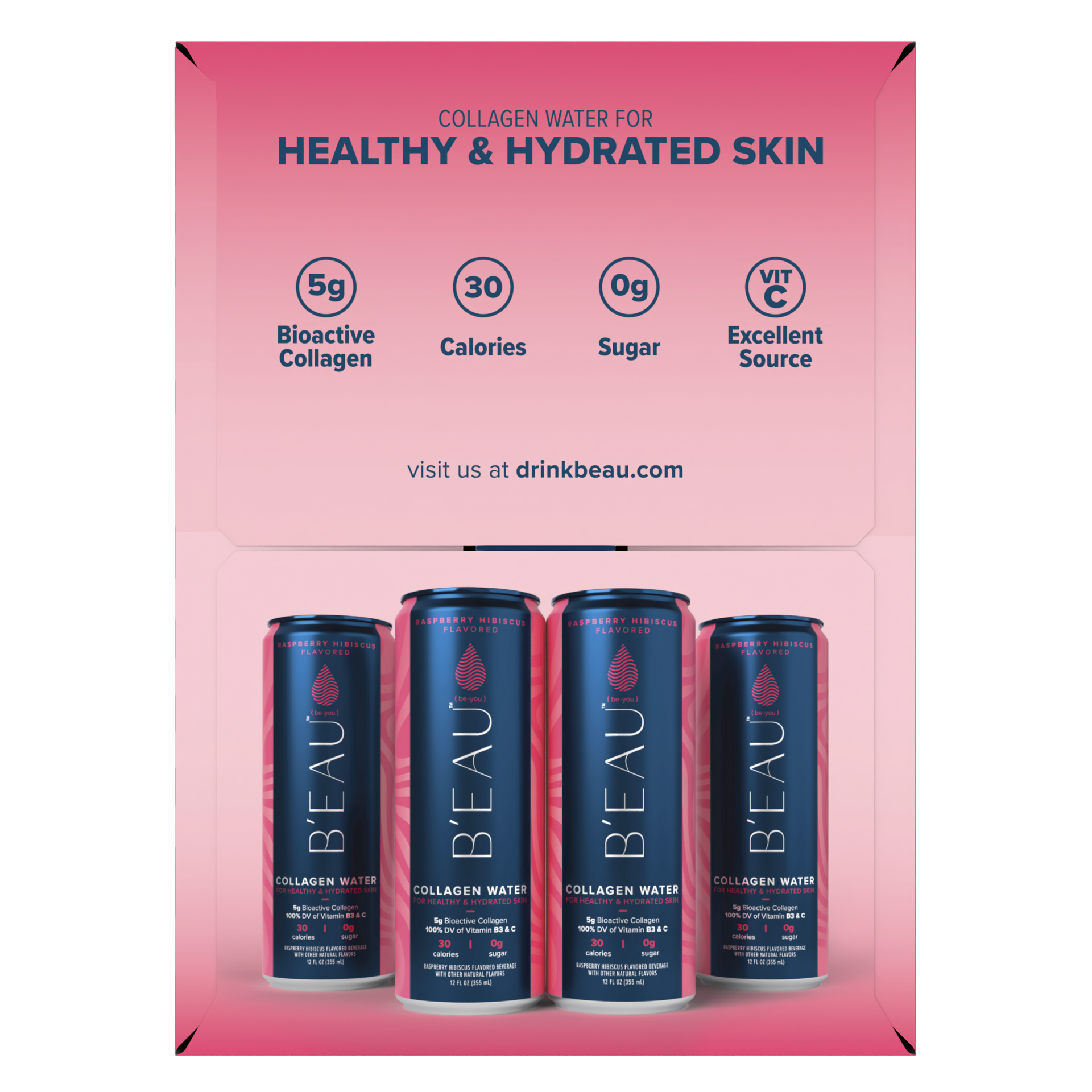 slide 4 of 4, B'eau B''EAU Collagen Water, Raspberry Hibiscus Flavored Water, 12 Fl Oz, 4 ct