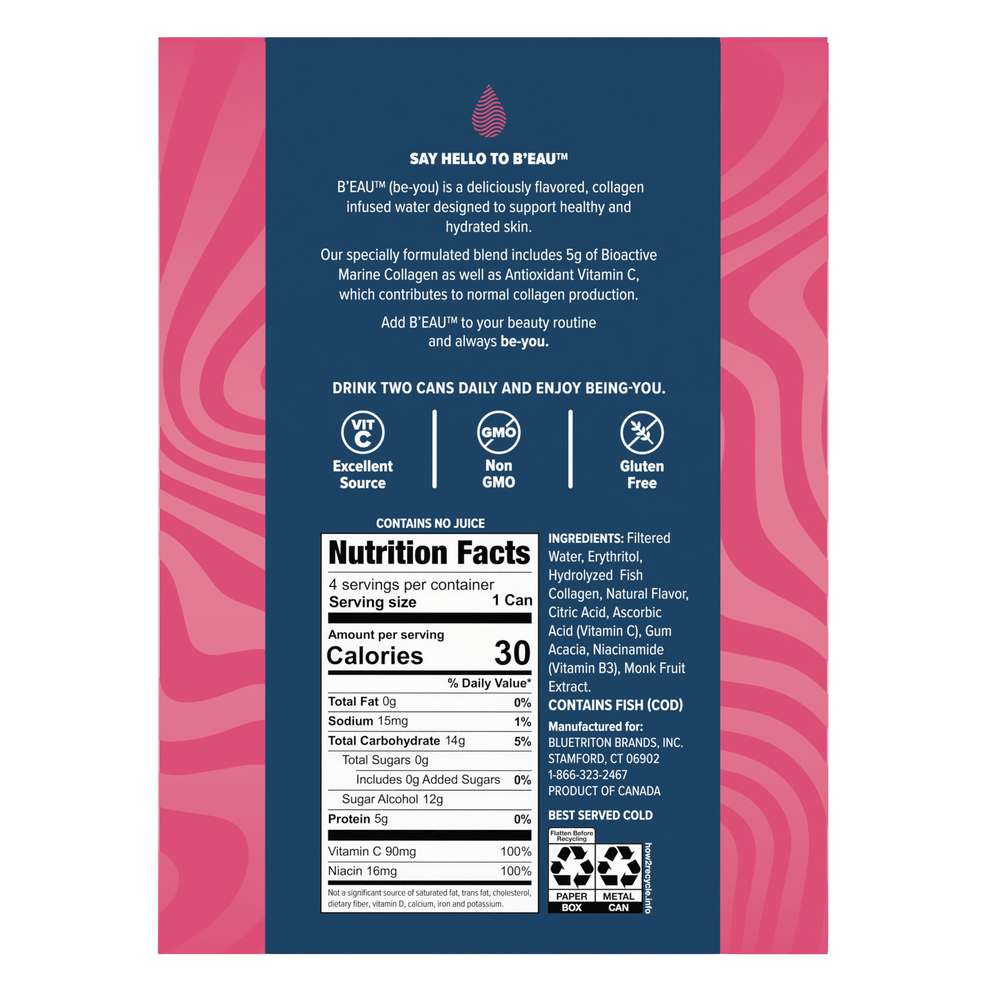 slide 3 of 4, B'eau B''EAU Collagen Water, Raspberry Hibiscus Flavored Water, 12 Fl Oz, 4 ct
