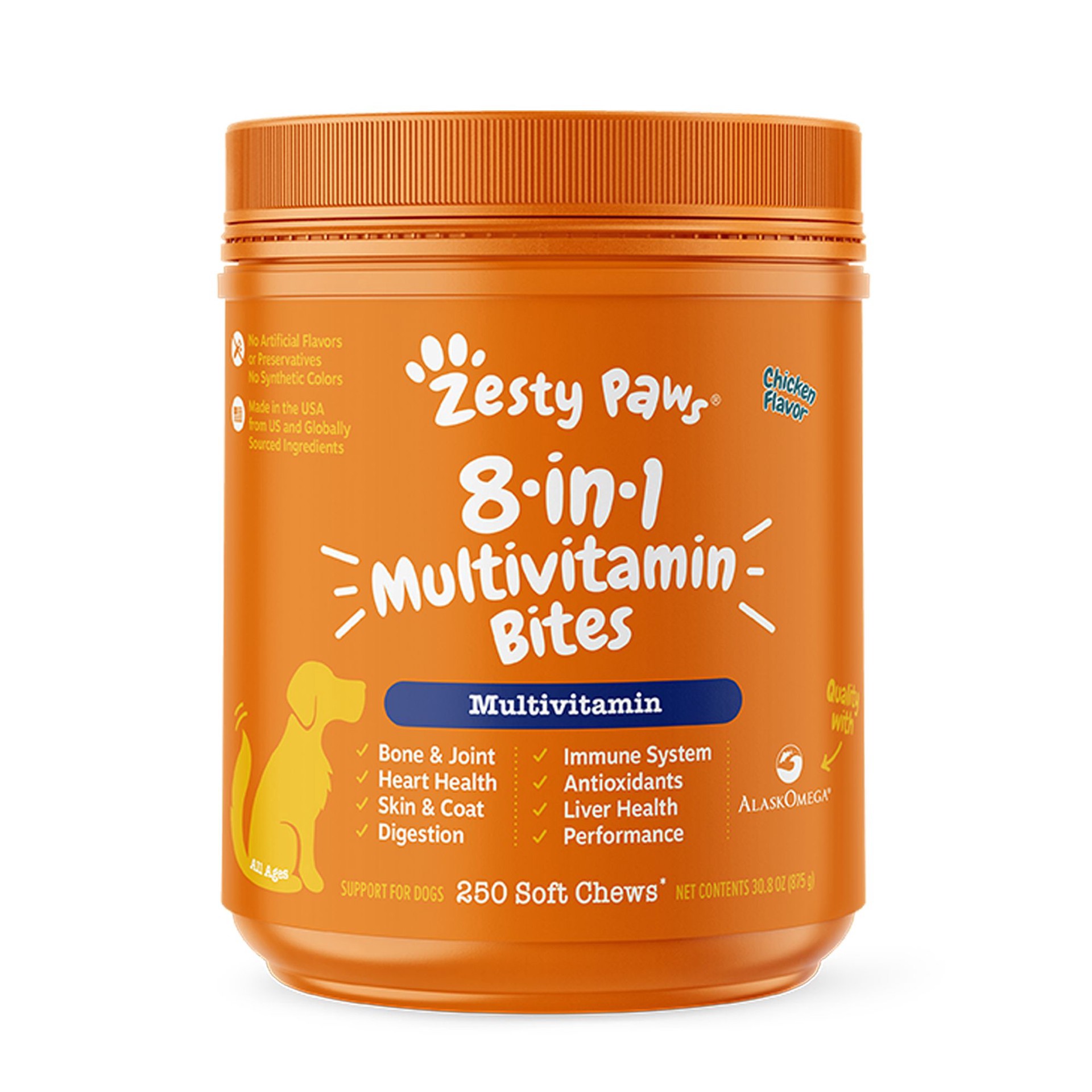 slide 1 of 1, Zesty Paws 8-In-1 Multivitamin Bites, Chicken, 250 Count, 250 ct