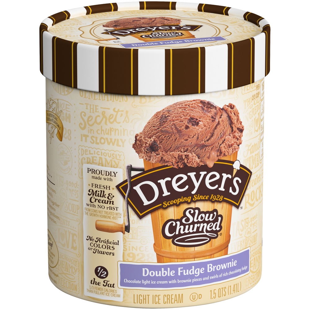 slide 2 of 8, Edy's/Dreyer'S Slow Churned Double Fudge Brownie Light Ice Cream, 1.5 Qt, 48 oz