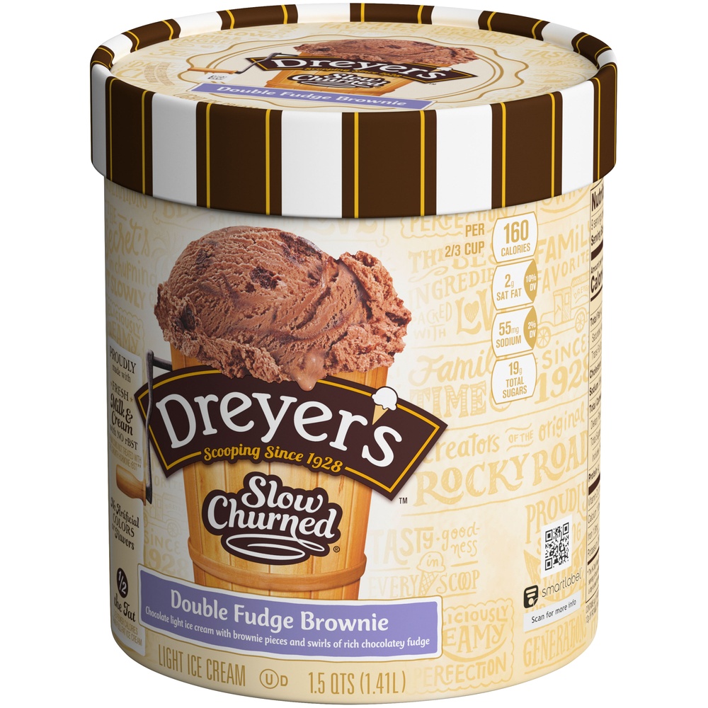 slide 3 of 8, Edy's/Dreyer'S Slow Churned Double Fudge Brownie Light Ice Cream, 1.5 Qt, 48 oz