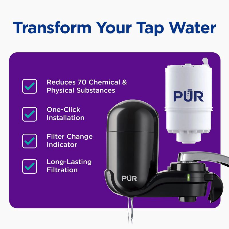 slide 12 of 12, PUR Filtration PUR Faucet Vertical Mount Water Filtration System Black: Best Faucet Water Purifier, Easy Installation, Filters Mercury & Lead, 1 ct