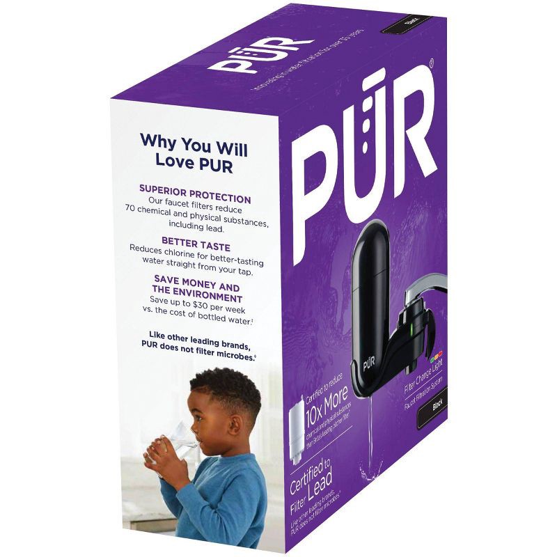 slide 9 of 11, PUR Filtration PUR Faucet Vertical Mount Water Filtration System Black, 1 ct