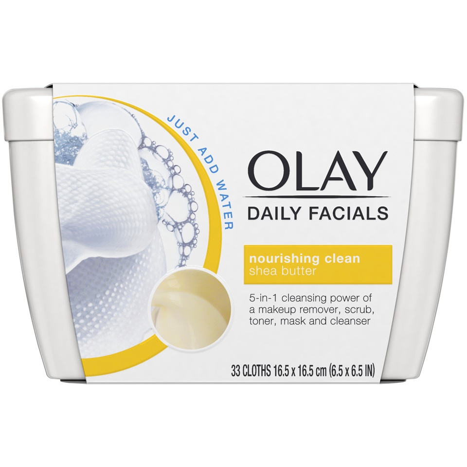 slide 1 of 6, Olay Daily Facials Nourishing Cleaning Cloths Tub with Shea Butter, 33 ct