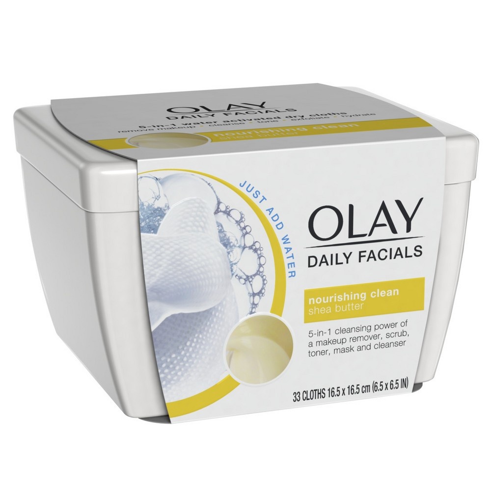 slide 5 of 6, Olay Daily Facials Nourishing Cleaning Cloths Tub with Shea Butter, 33 ct