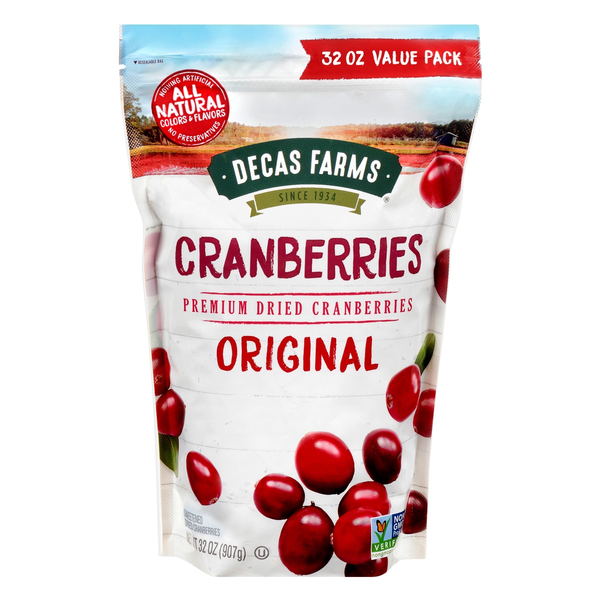 slide 1 of 1, Decas Farms Value Pack Premium Original Dried Cranberries 32 oz, 32 oz