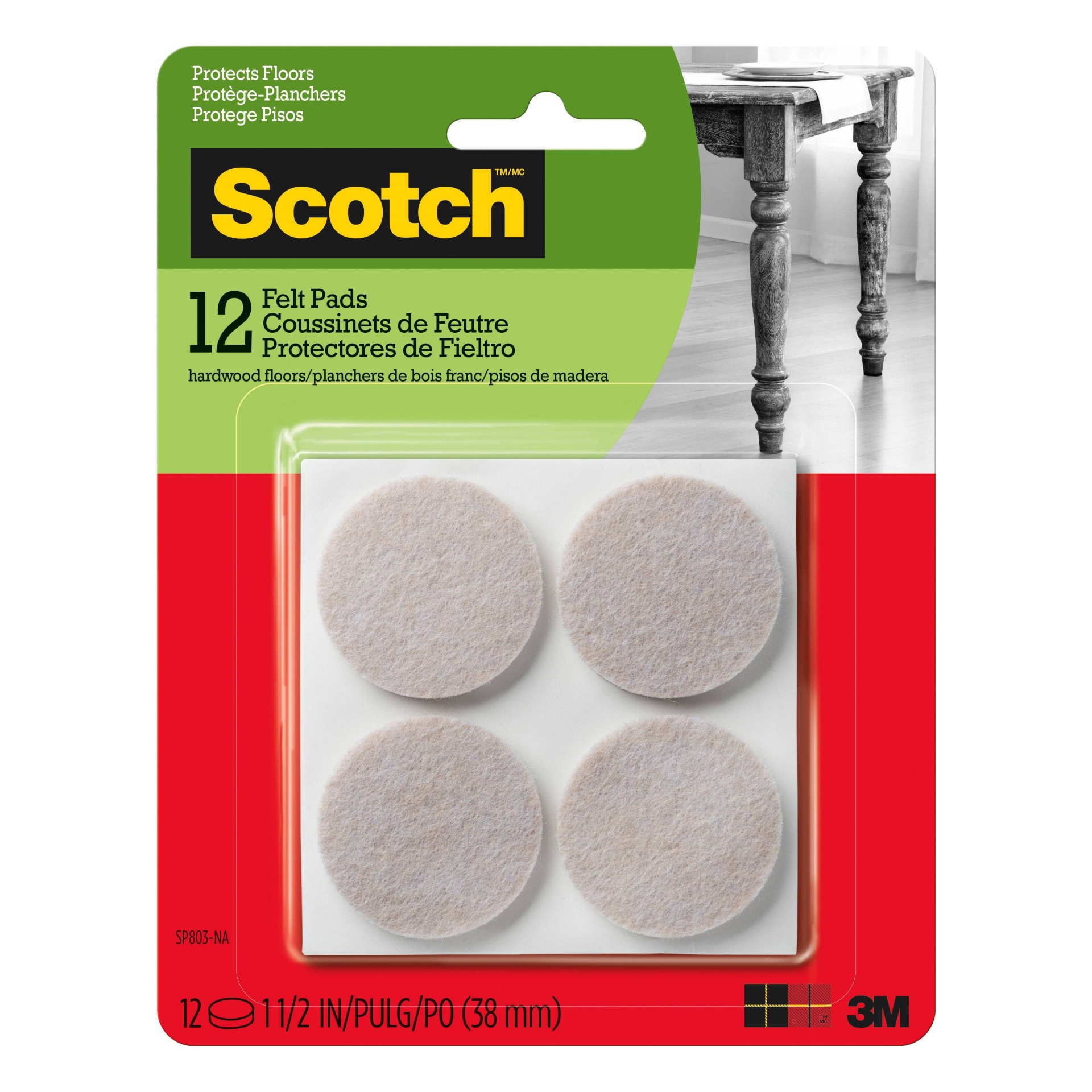 slide 1 of 3, Scotch 1.5" Felt Pads Beige, 12 ct