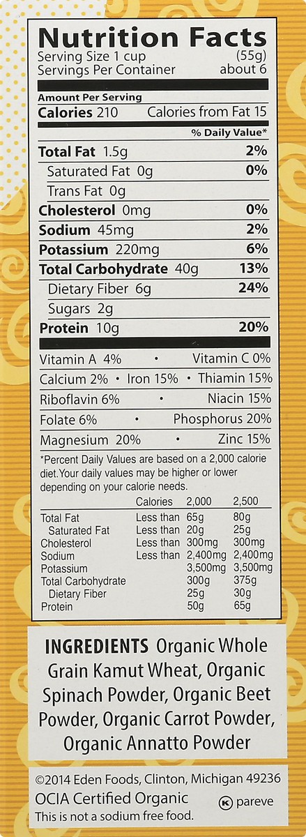 slide 8 of 9, Eden Foods Organic Vegetable Spirals Pasta 12 oz, 12 oz