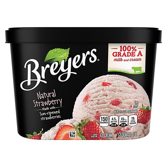 slide 1 of 8, Breyers Natural Strawberry Ice Cream - 48 Oz, 1.5 qt