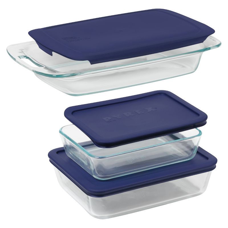 slide 1 of 1, Pyrex 6pc Bake and Store Set (3 Containers and 3 Lids): Glass Bakeware, Odor & Stain-Resistant, Microwave & Dishwasher Safe, 6 ct