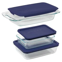 Pyrex 6pc Bake and Store Set (3 Containers and 3 Lids): Glass Bakeware, Odor & Stain-Resistant, Microwave & Dishwasher Safe
