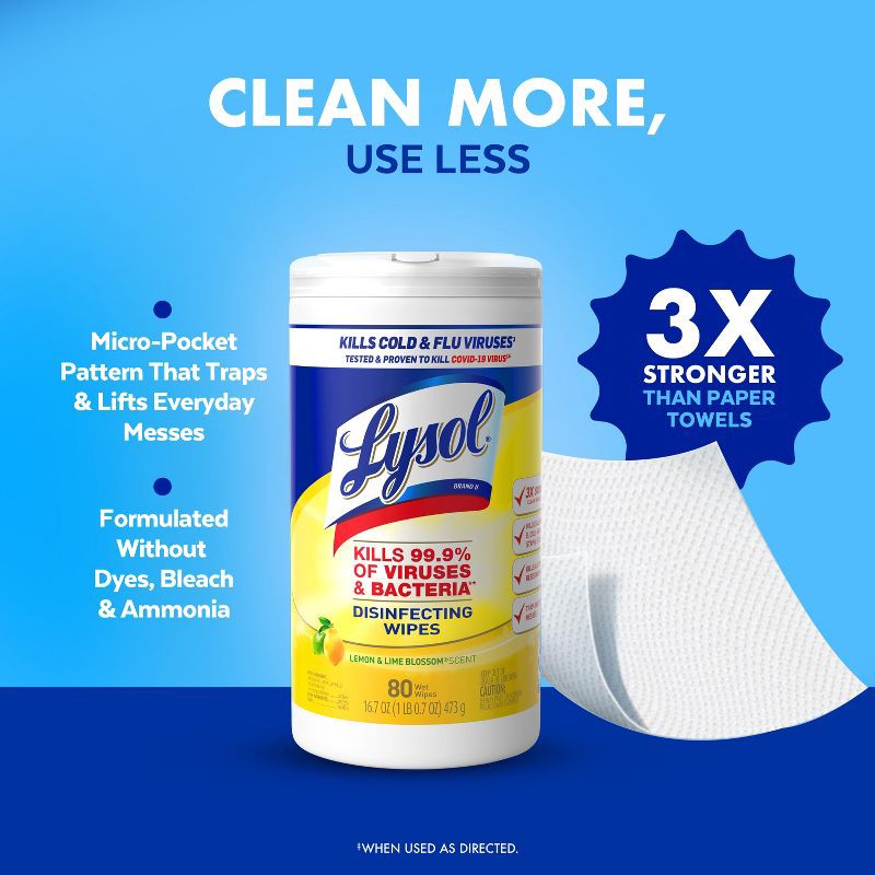 slide 6 of 11, Lysol Lemon and Lime Blossom Disinfecting Wipes- 80ct, 80 ct