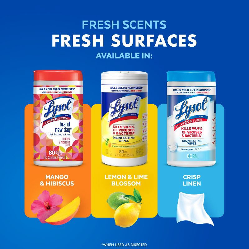 slide 8 of 11, Lysol Lemon and Lime Blossom Disinfecting Wipes- 80ct, 80 ct