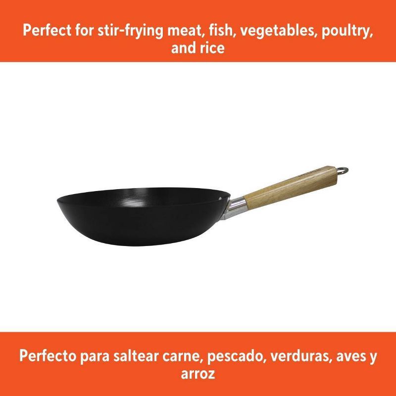 slide 5 of 6, IMUSA 11" Carbon Steel Wok with Wooden Handle Black: Nonstick Cookware, Electric & Gas Compatible, Hand Wash, 1 ct