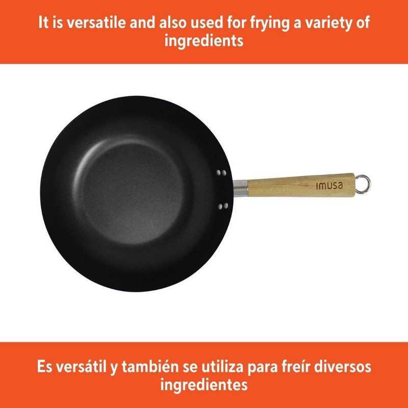 slide 6 of 6, IMUSA 11" Carbon Steel Wok with Wooden Handle Black: Nonstick Cookware, Electric & Gas Compatible, Hand Wash, 1 ct