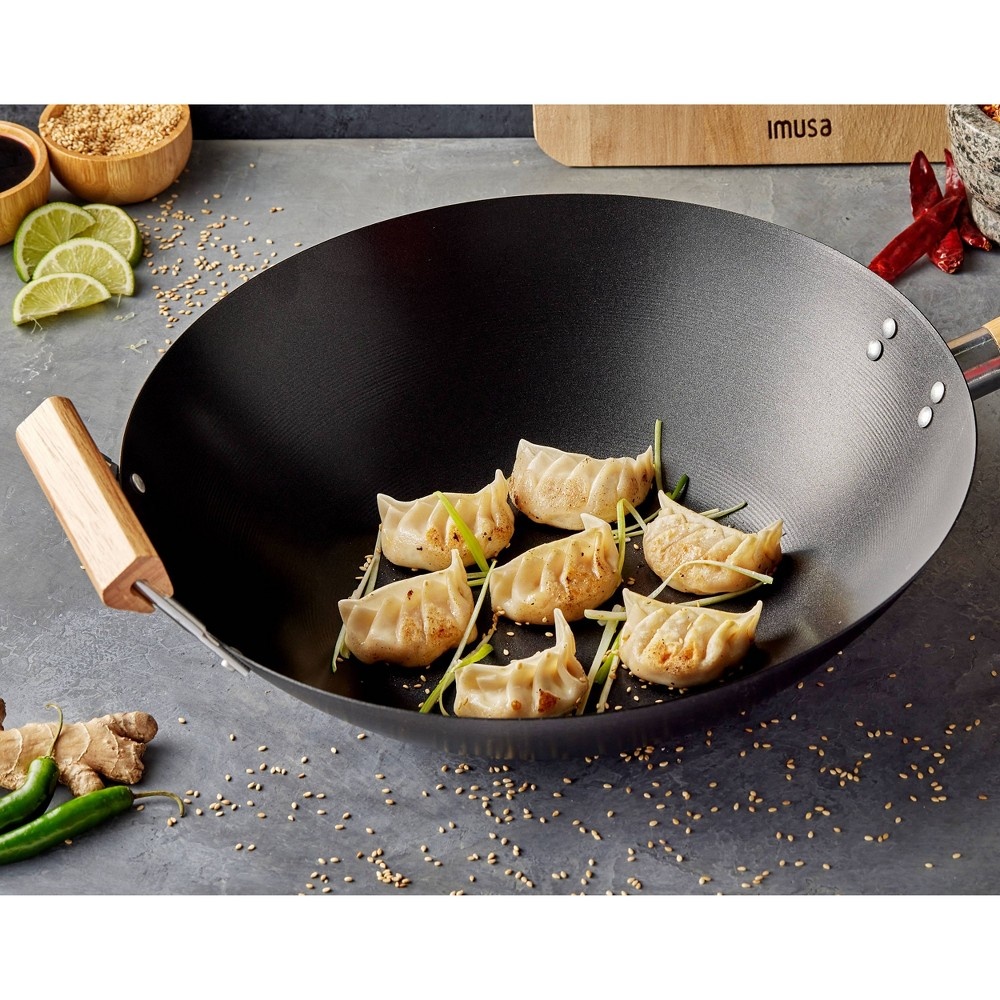 slide 6 of 6, IMUSA 14" Carbon Steel Wok with Wooden Handle Black, 1 ct