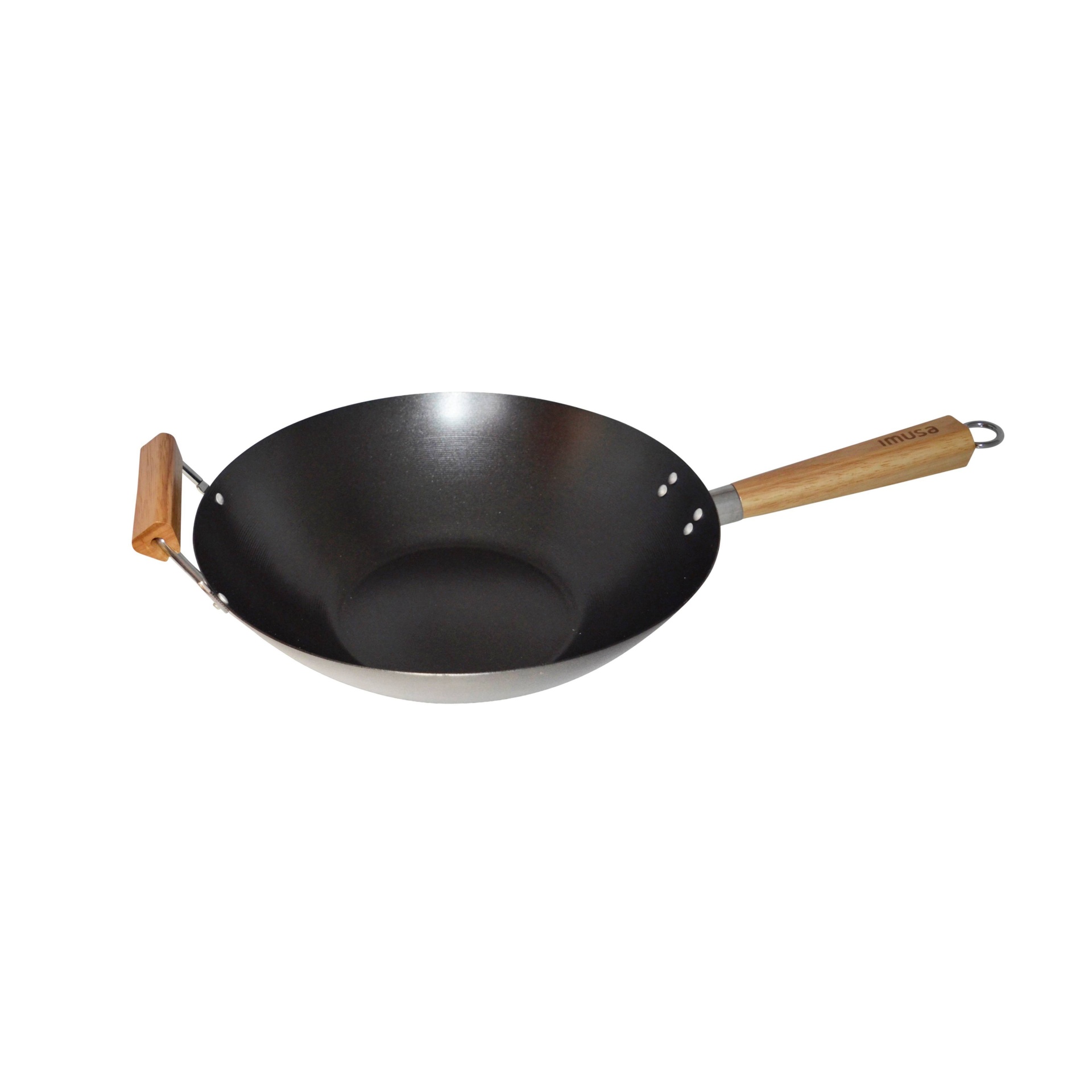 slide 1 of 6, IMUSA 14" Carbon Steel Wok with Wooden Handle Black, 1 ct