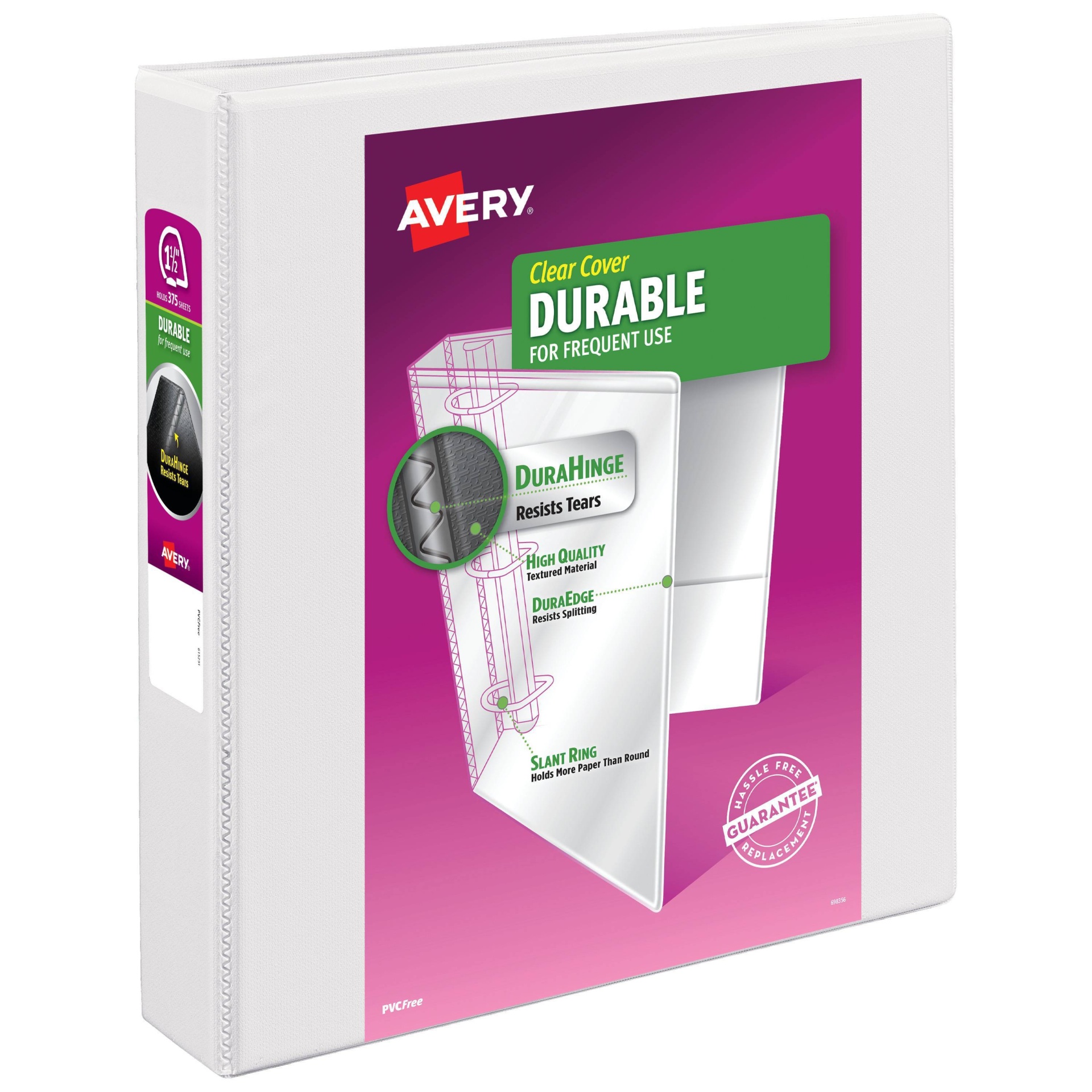 slide 1 of 4, Avery 1.5" Durable View Ring Binder White, 375 sheets