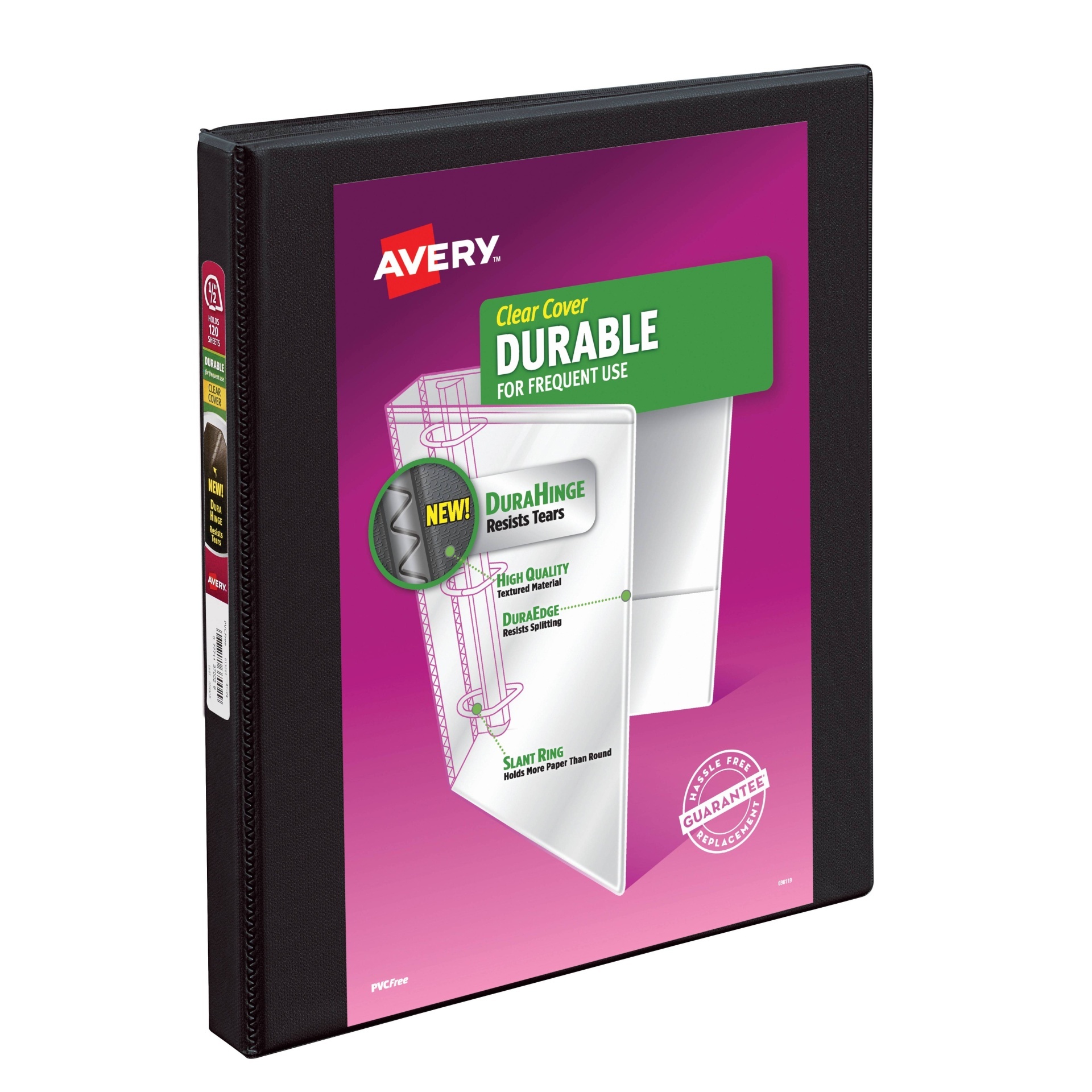 slide 1 of 2, Avery Clear View 3-Ring Binder with one Touch Slant Rings -Black, 0.5 in