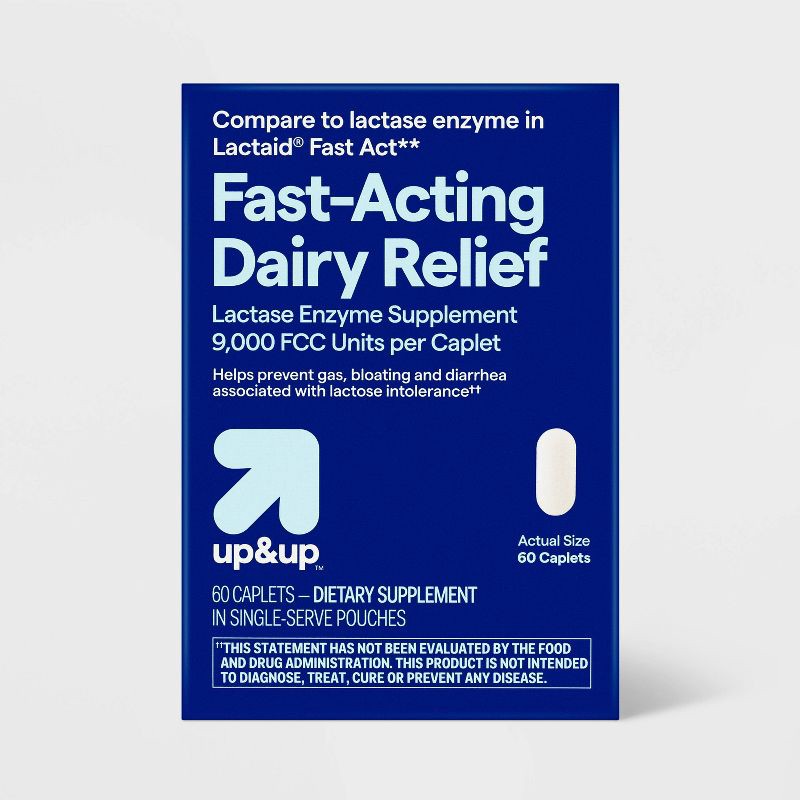 slide 1 of 5, Fast-Acting Lactase Dairy Digestive Aid Caplets - 60ct - up&up™, 60 ct