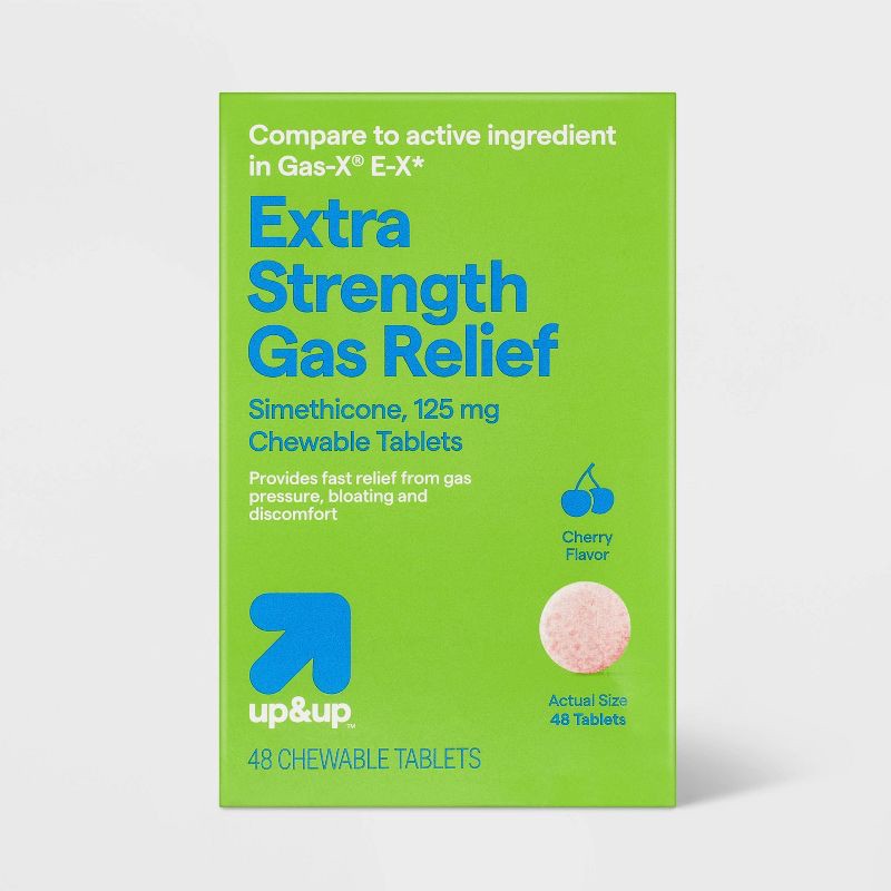slide 1 of 4, Gas Relief Extra Strength 125mg Chewable Tablets - Cherry Crème - 48ct - up&up™, 125mg, 48 ct