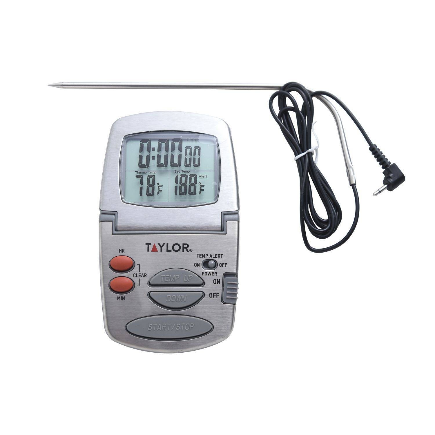 slide 1 of 4, Taylor Gourmet Programmable Stainless Steel Probe Kitchen Thermometer with Timer, 1 ct