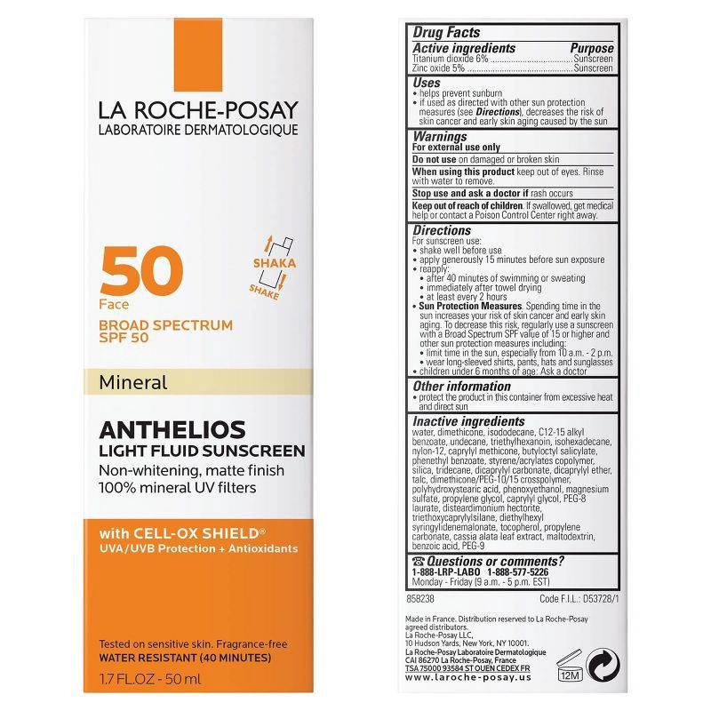 slide 6 of 8, La Roche Posay Anthelios Ultra-Light Fluid Mineral Face Sunscreen with Zinc Oxide – SPF 50 - 1.7 fl oz, 50 ct; 1.7 fl oz