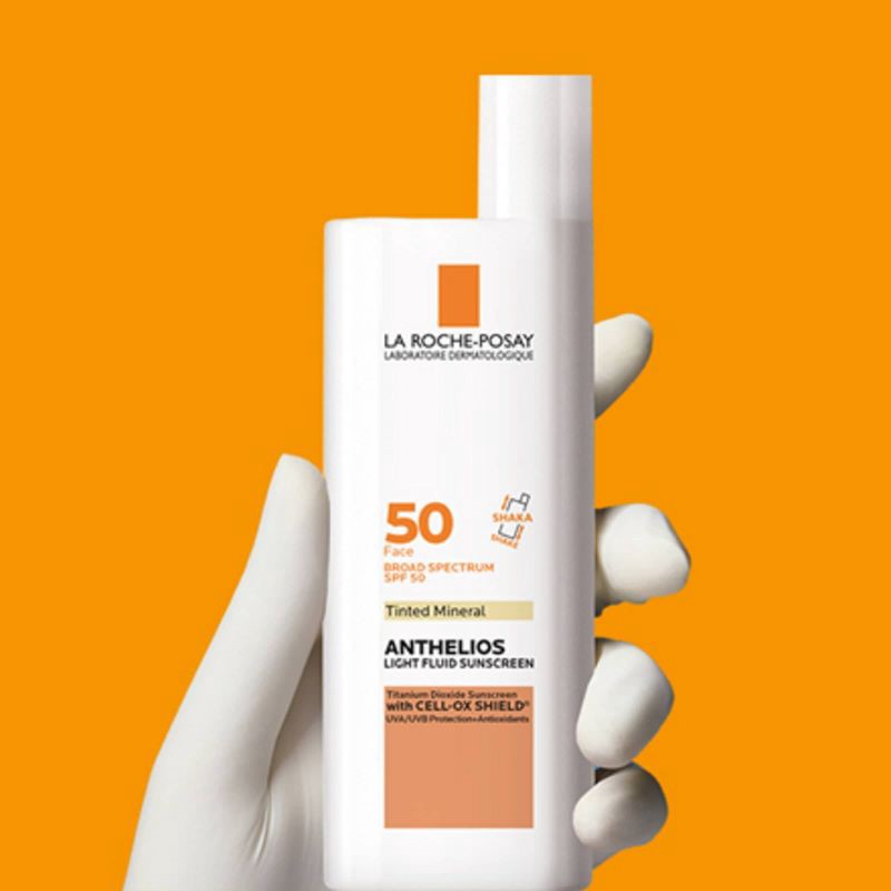 slide 8 of 9, La Roche Posay Anthelios Tinted Face Sunscreen SPF 50, Ultra-Light Fluid Mineral Face Sunscreen with Titanium Dioxide - SPF 50 - 1.7 fl oz​, 0 x 1.7 fl oz