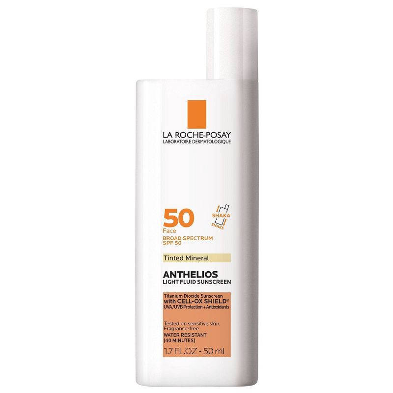 slide 1 of 9, La Roche Posay Anthelios Tinted Face Sunscreen SPF 50, Ultra-Light Fluid Mineral Face Sunscreen with Titanium Dioxide - SPF 50 - 1.7 fl oz​, 0 x 1.7 fl oz