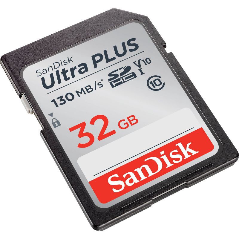 slide 3 of 4, SanDisk Ultra PLUS 32GB SD Memory Card: 130Mbps Data Transfer, Black, 1 ct