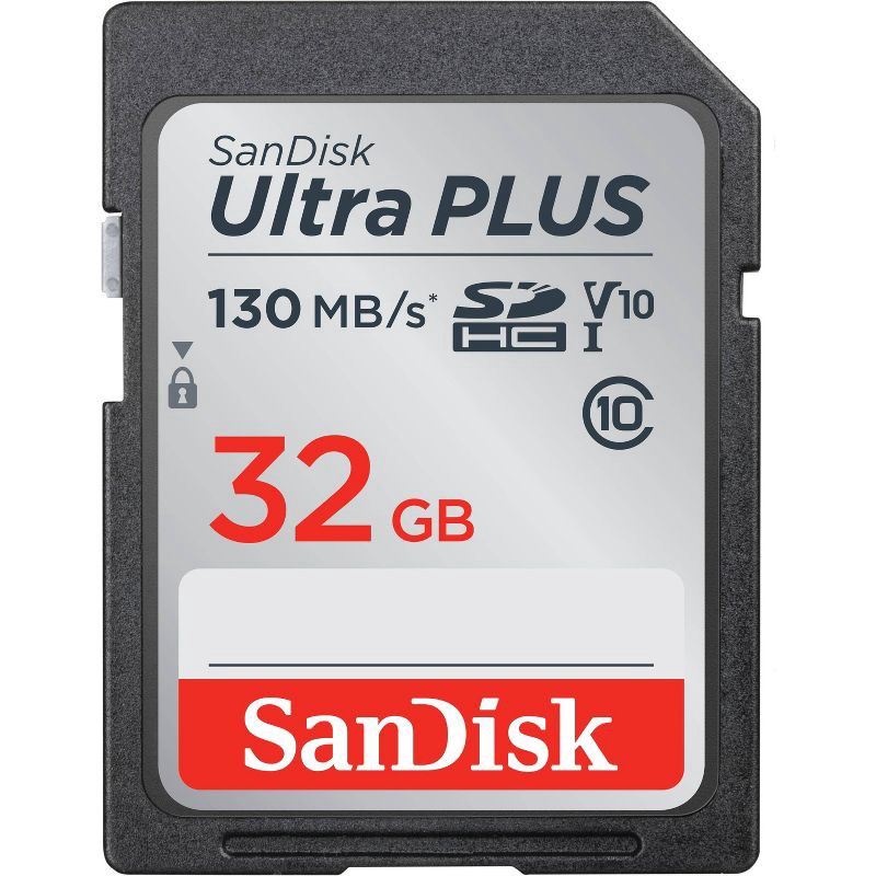 slide 1 of 4, SanDisk Ultra PLUS 32GB SD Memory Card: 130Mbps Data Transfer, Black, 1 ct