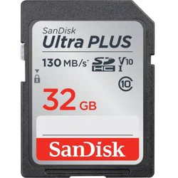 SanDisk Ultra PLUS 32GB SD Memory Card: 130Mbps Data Transfer, Black