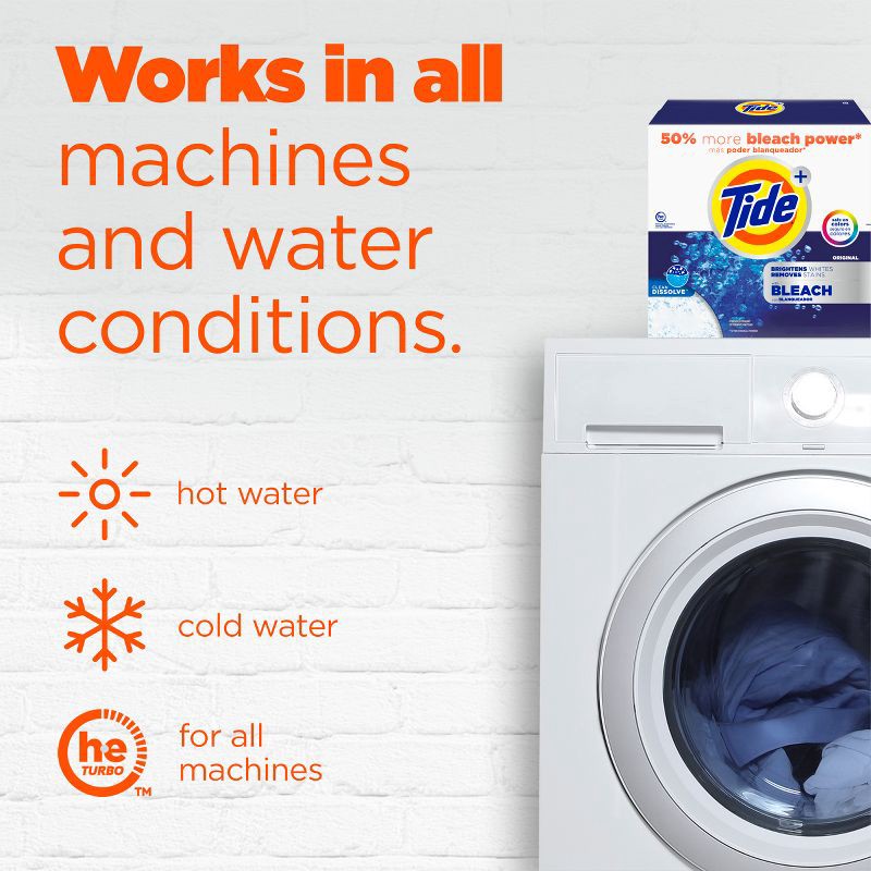 slide 6 of 8, Tide Original Plus Bleach HE Deep Cleaning Concentrated Laundry Detergent Powder 89 Loads - 129oz, 129 oz