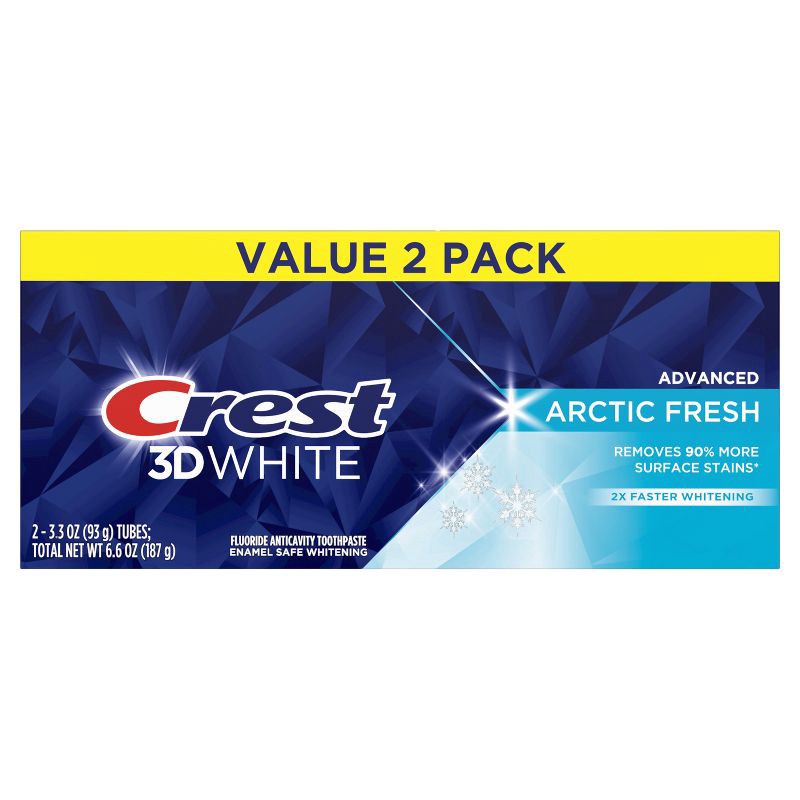 slide 2 of 10, Crest 3D White Advanced Teeth Whitening Toothpaste, Arctic Fresh - 3.3oz/2pk, 3.3 oz, 2 ct