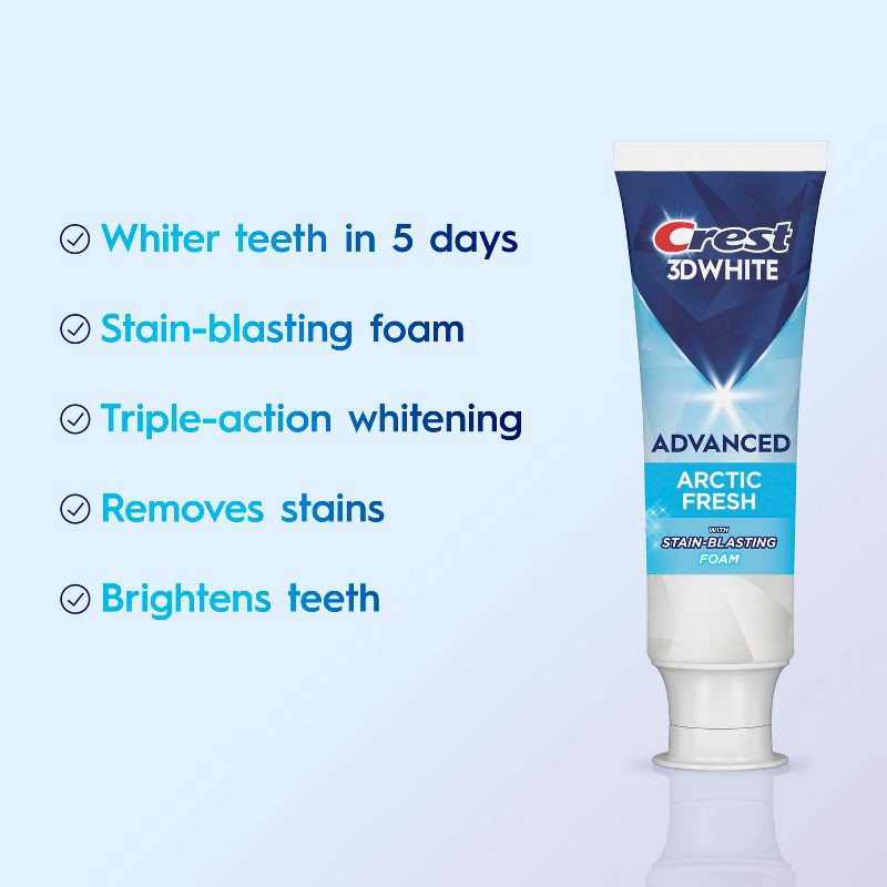 slide 2 of 12, Crest 3D White Advanced Teeth Whitening Toothpaste - Arctic Fresh - 3.3oz/2pk, 3.3 oz, 2 ct