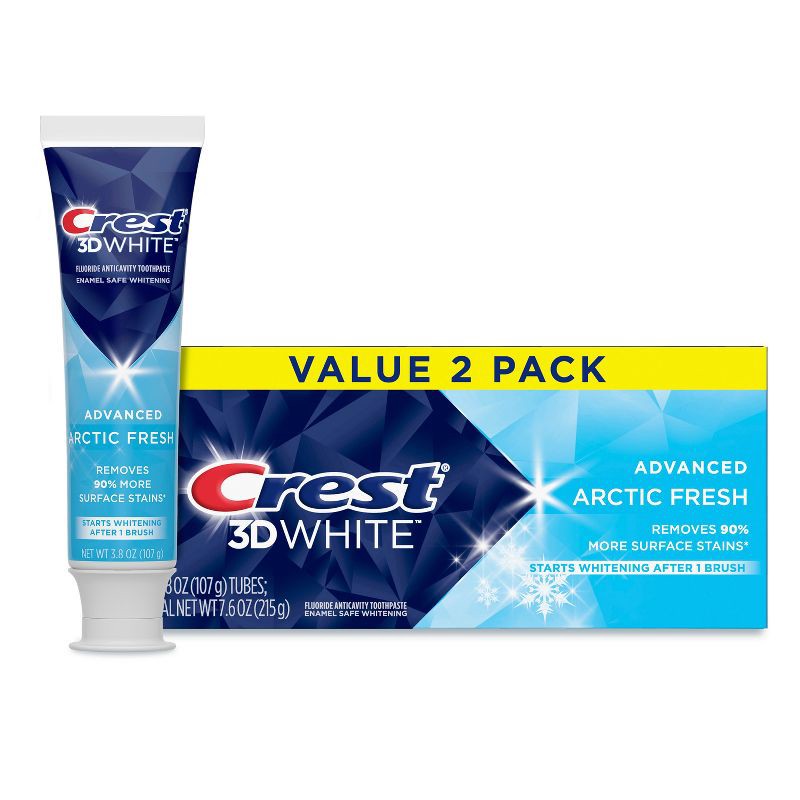 slide 1 of 10, Crest 3D White Advanced Teeth Whitening Toothpaste, Arctic Fresh - 3.3oz/2pk, 3.3 oz, 2 ct
