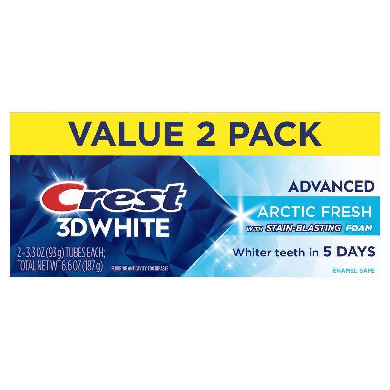 slide 11 of 12, Crest 3D White Advanced Teeth Whitening Toothpaste - Arctic Fresh - 3.3oz/2pk, 3.3 oz, 2 ct