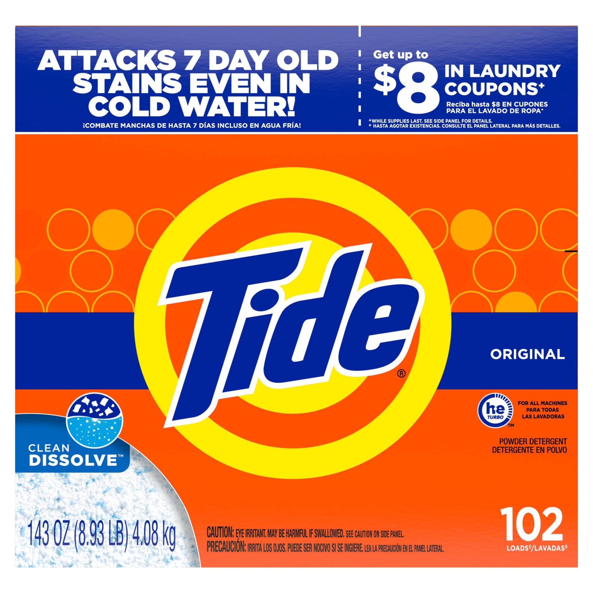 slide 1 of 4, Tide Turbo High Efficiency Powder Laundry Detergent - Original - 143oz, 143 oz