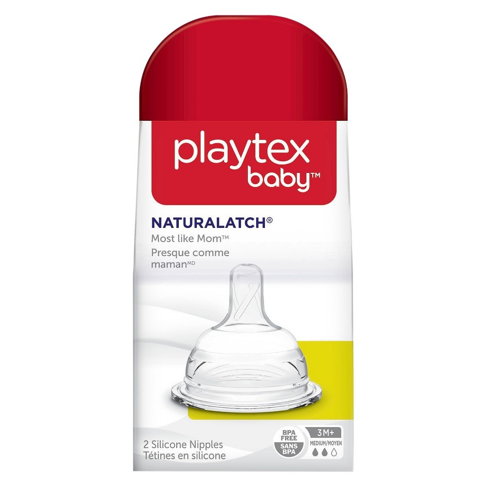 slide 4 of 5, Playtex Baby Naturalatch Medium Silicone Nipples 3m, 2 ct