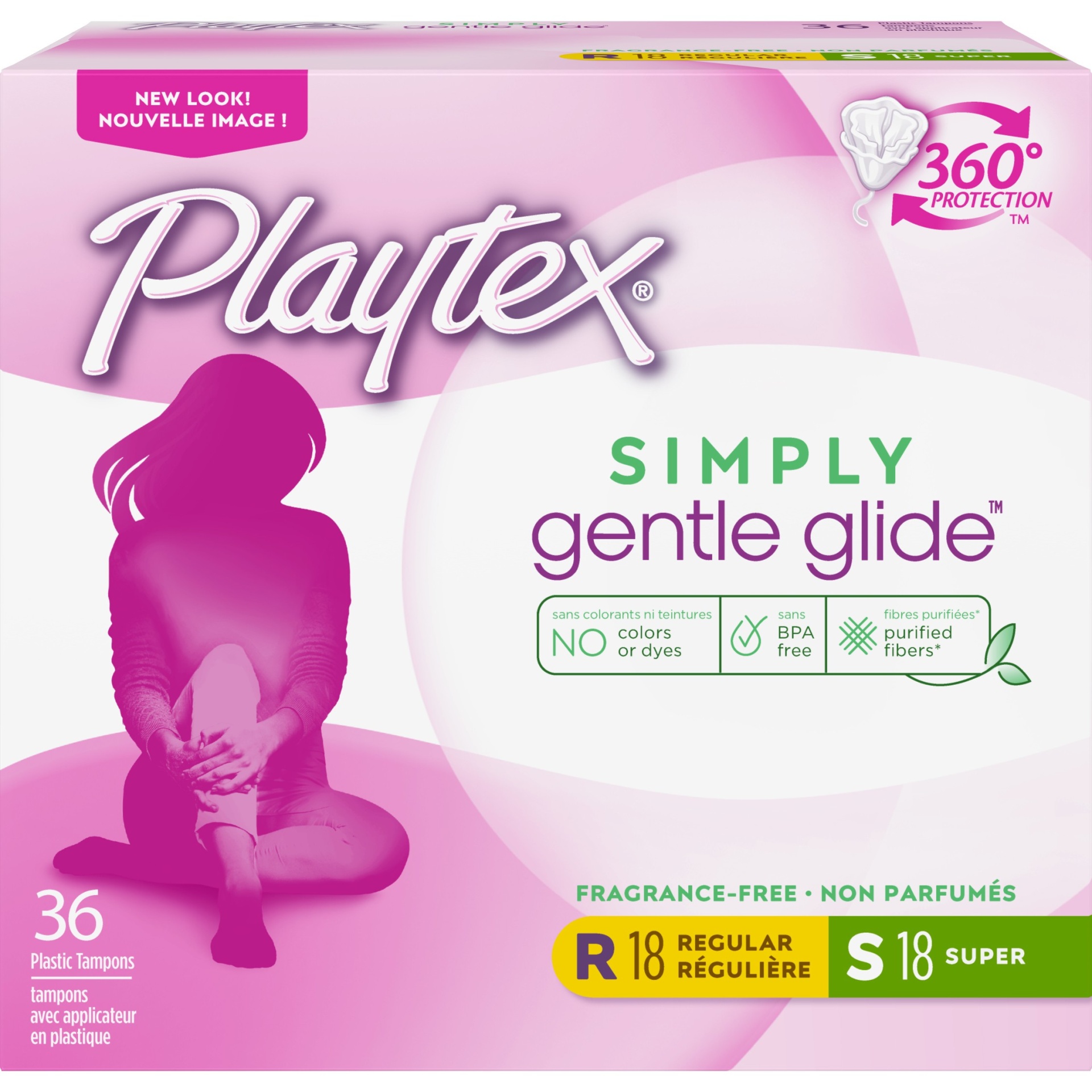 slide 1 of 3, Playtex Gentle Glide Plastic Applicator Unscented Multipack Regular And Super Absorbency Tampons, 36 ct