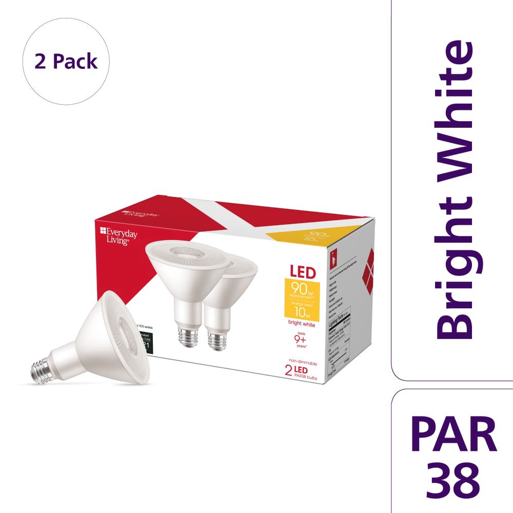 slide 2 of 2, Everyday Living 10-Watt (90-Watt) Par38 Led Floodlight Bulbs, 2 ct